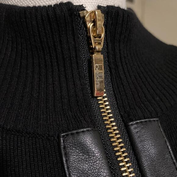 Women's Tunic Sweater Full Front Zip Faux Leather Lace Up Waist Detail Trim XL - Picture 5 of 12